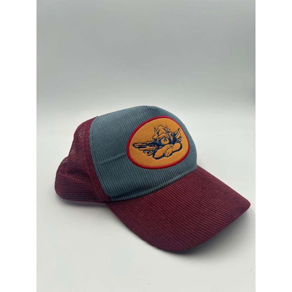 Boys Lie Corduroy Trucker Hat Blue Burgundy Cherub Patch Snapback Cap